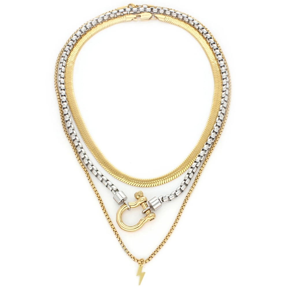 Mixed Metals Layered Necklace Set - Picture 4 of 4
